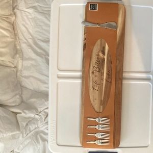 Charcuterie Board NWT solid wood with forks and knife
